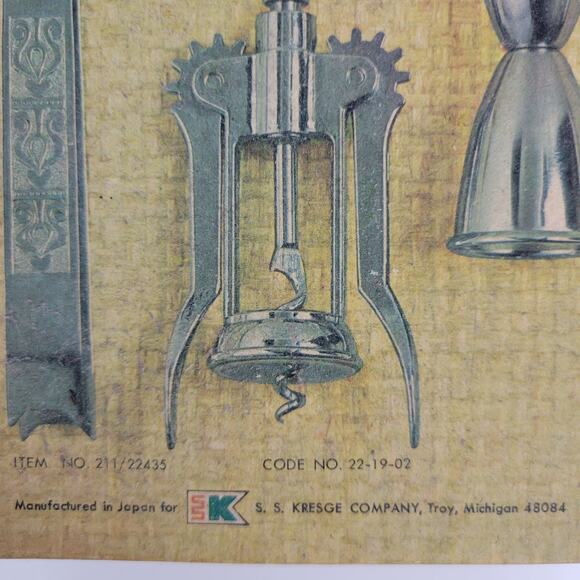 Vtg Kresge Company Kitchen Home Bar One Size Silver Cork Screw/Wine Opener NEW - Picture 3 of 5